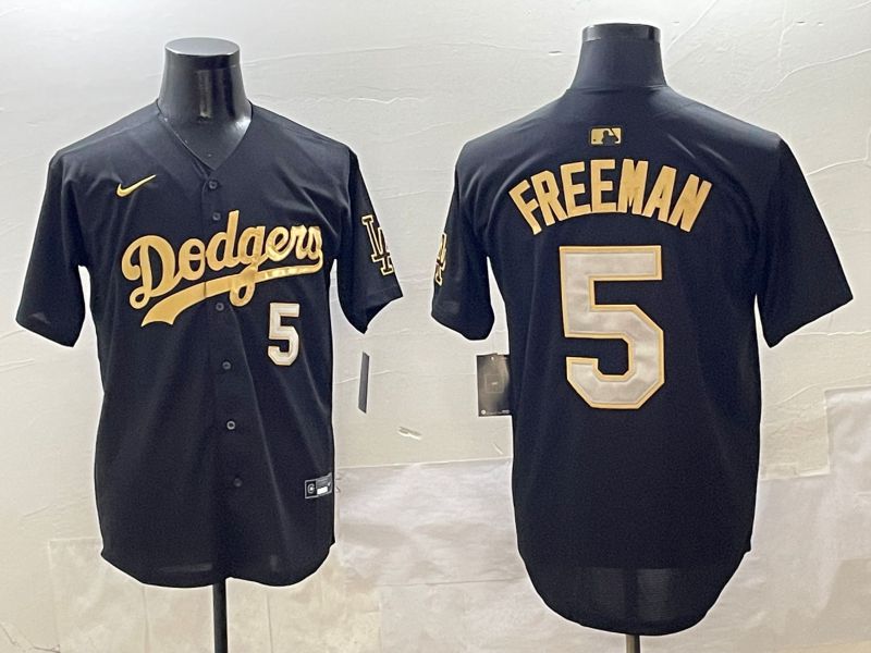 Men Los Angeles Dodgers 5 Freeman Black Gold Nike 2025 MLB Jersey style 425